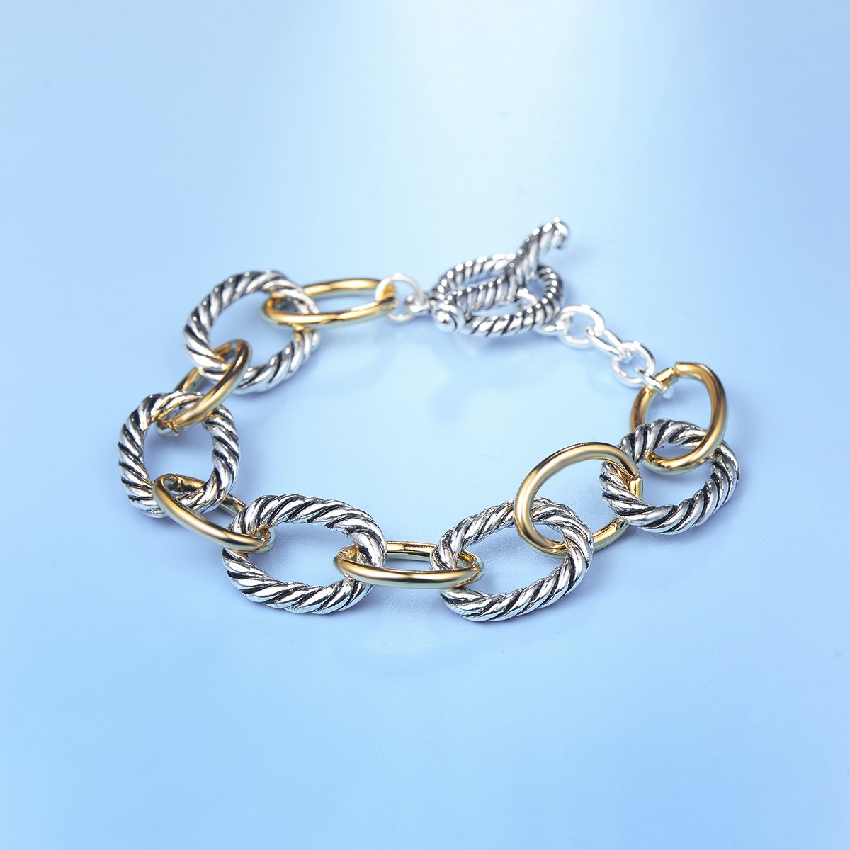 UNY JEWEL Twisted Cable Wire Link Chain Bracelet Two Tone Designer Brand Inspired Women Jewelry Valentine (Silver)