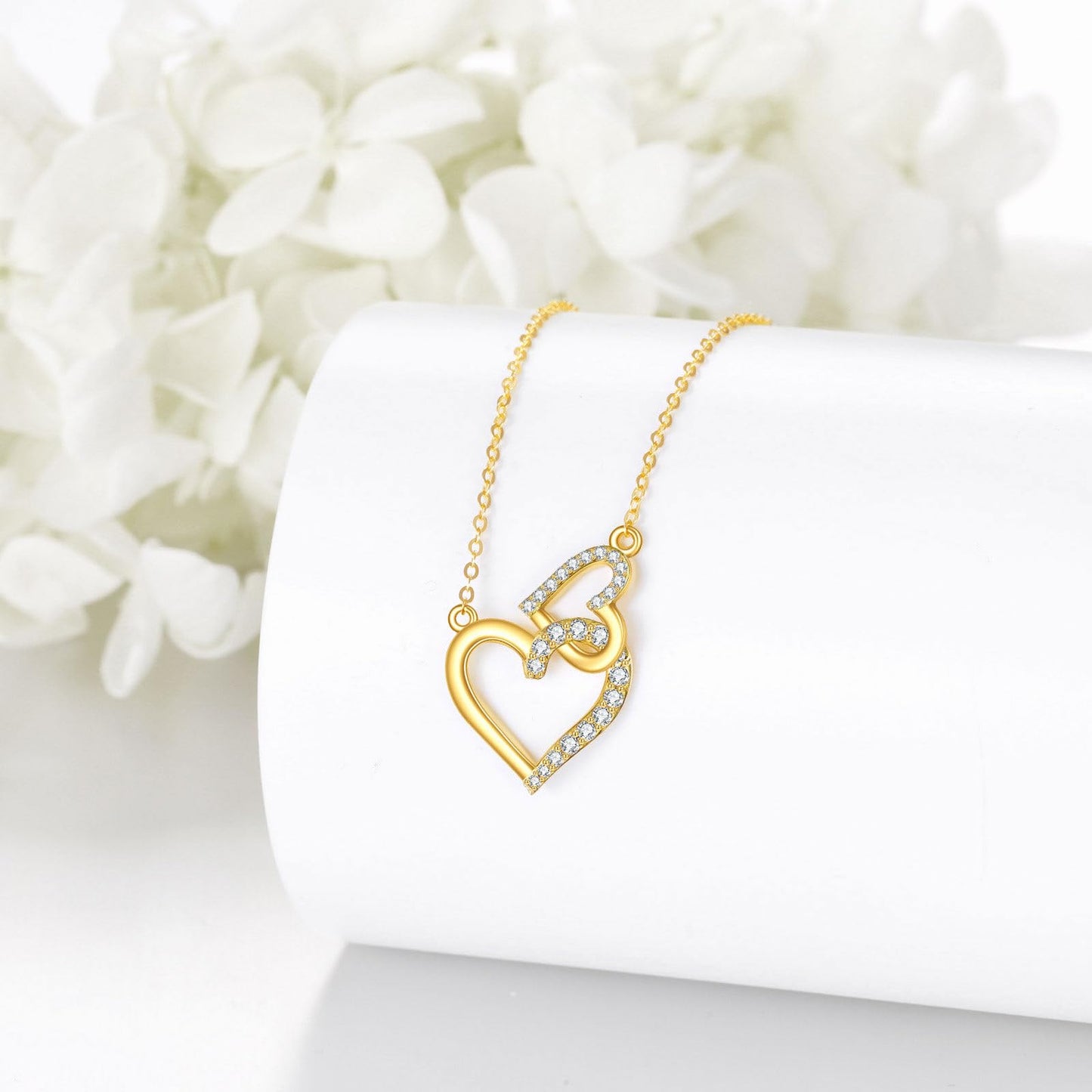 DOVRAN 14K Solid Gold Love Heart Necklace for Women Real Gold Two Heart Gift Jewelry Anniversary for Her