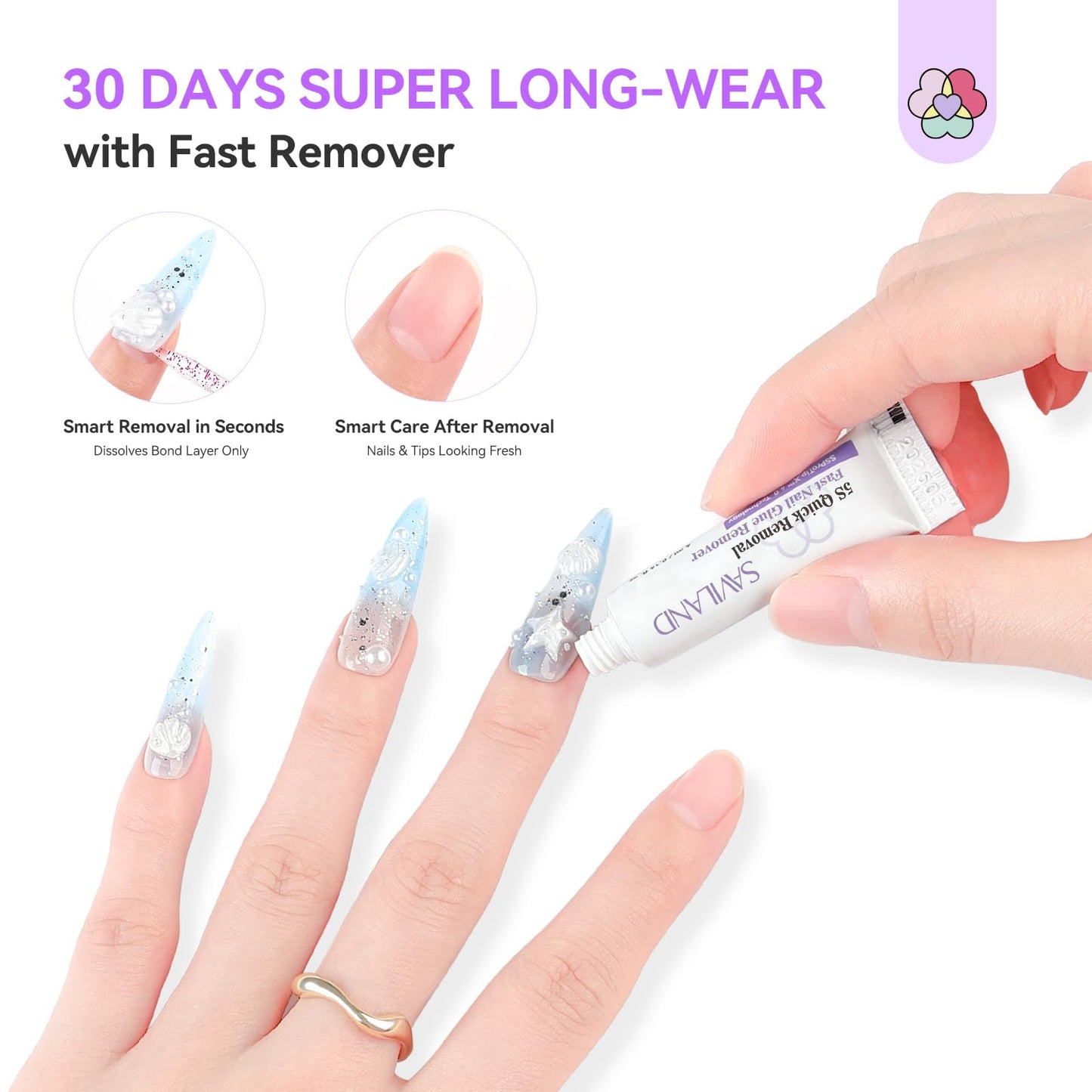SAVILAND Solid Nail Glue Gel & Remover Kit: Press On Nail Packaging 10-Pack Travel Pocket-sized Press On Nail Tool Kit Nails Glue Long-Wear with 5s Fast Gel Nails Glues Remover