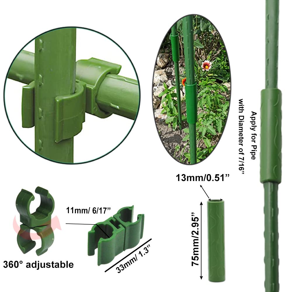 Garden Trellis Support Kit - Plant Clips & Stake Connectors, 7/16" Stake Extensions & Pipe Fixings