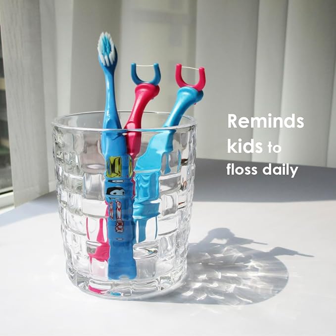 T.Smile Kids Evolutionary Clean Dental Flosser Kit, Child-Sized Handle & Refills, Fluoride Free, for Ages 3+, (Red Handle + 120 Biodegradable Refills)