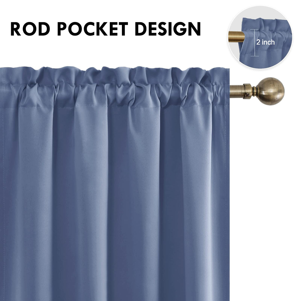 Blackout Curtains for Bedroom 52 x 84 Inch Long Dusty Blue 2 Panels (2 Count)