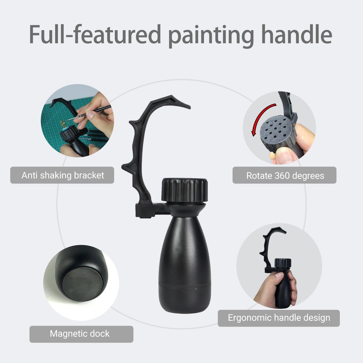 Miniature Painting Handle with Stabiliser Bar & Magnetic Base - 360° Rotating Model Holder with Finger Rest for Wargaming, D&D & Figures - Anti-Shake Support for High Precision Details