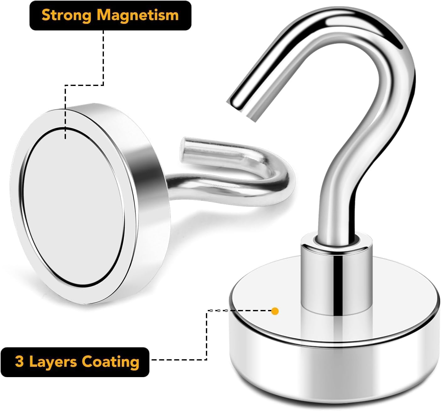 TRYMAG 12 Pack Strong Magnetic Hooks Heavy Duty, 120Lbs Strong Magnetic Hooks for Cruise Cabins, Neodymium Magnets with Hooks for Hanging, Earth Magnets with Hooks for Office, Grill, and Toolbox