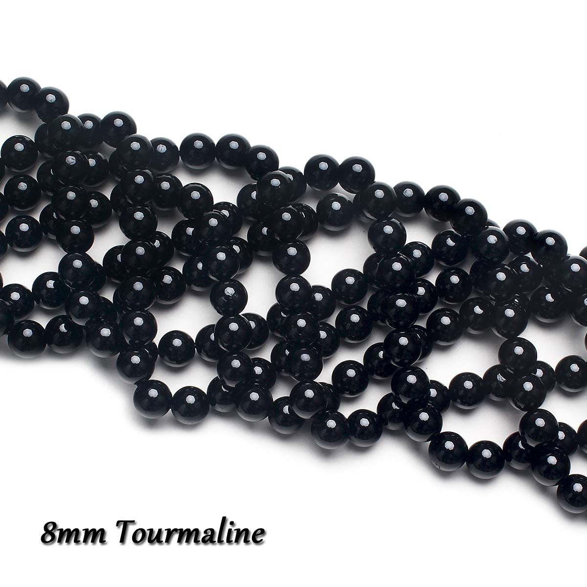70PCS Natural 8MM Healing Gemstone, Black Tourmaline Energy Stone Round Loose Beads, Semi-Precious Crystal Beads with Free Elastic String for Jewelry Making DIY