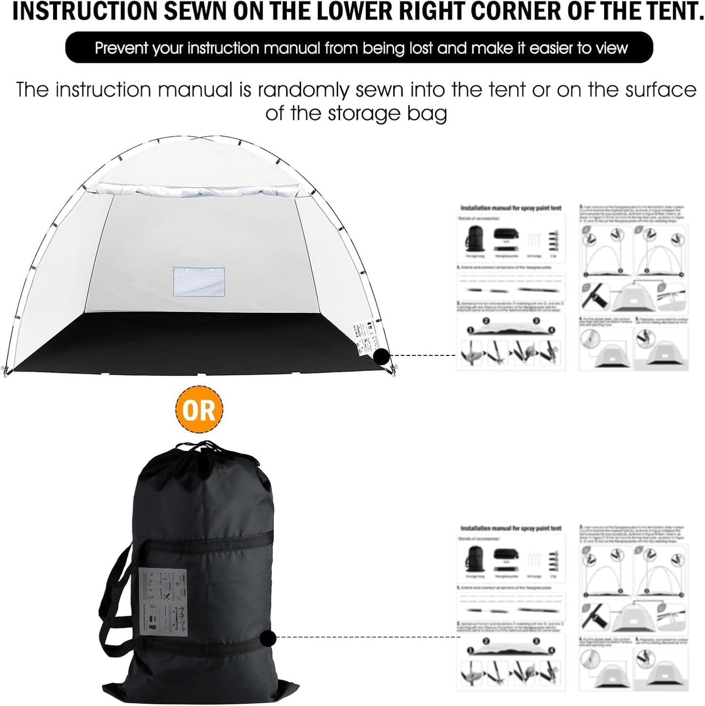 Portable Paint Booth Tent, Siebwin Large 8(L) x6(W) x6(H) ft Spray Paint Tent with Built-in Floor & Mesh Screen & Windproof Hooks for Furniture DIY Hobby Tool Spray Paint Shelter, Gray