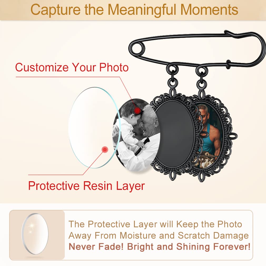 Custom4U Bridal Bouquet Photo Charms Customized Memory Oval Charm for Wedding Funeral Boutonniere Pictures Brooch Pins
