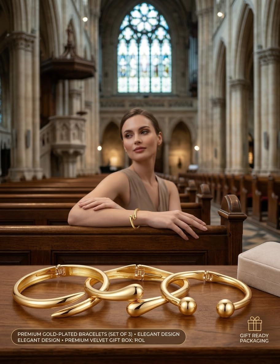Chunky Gold Bangle Bracelets for Women, 14k Gold Plated Dainty Cuff Stackable Bangles Set, Trendy Bracelet Stack Fashion Jewelry Gifts (06-GOLD)