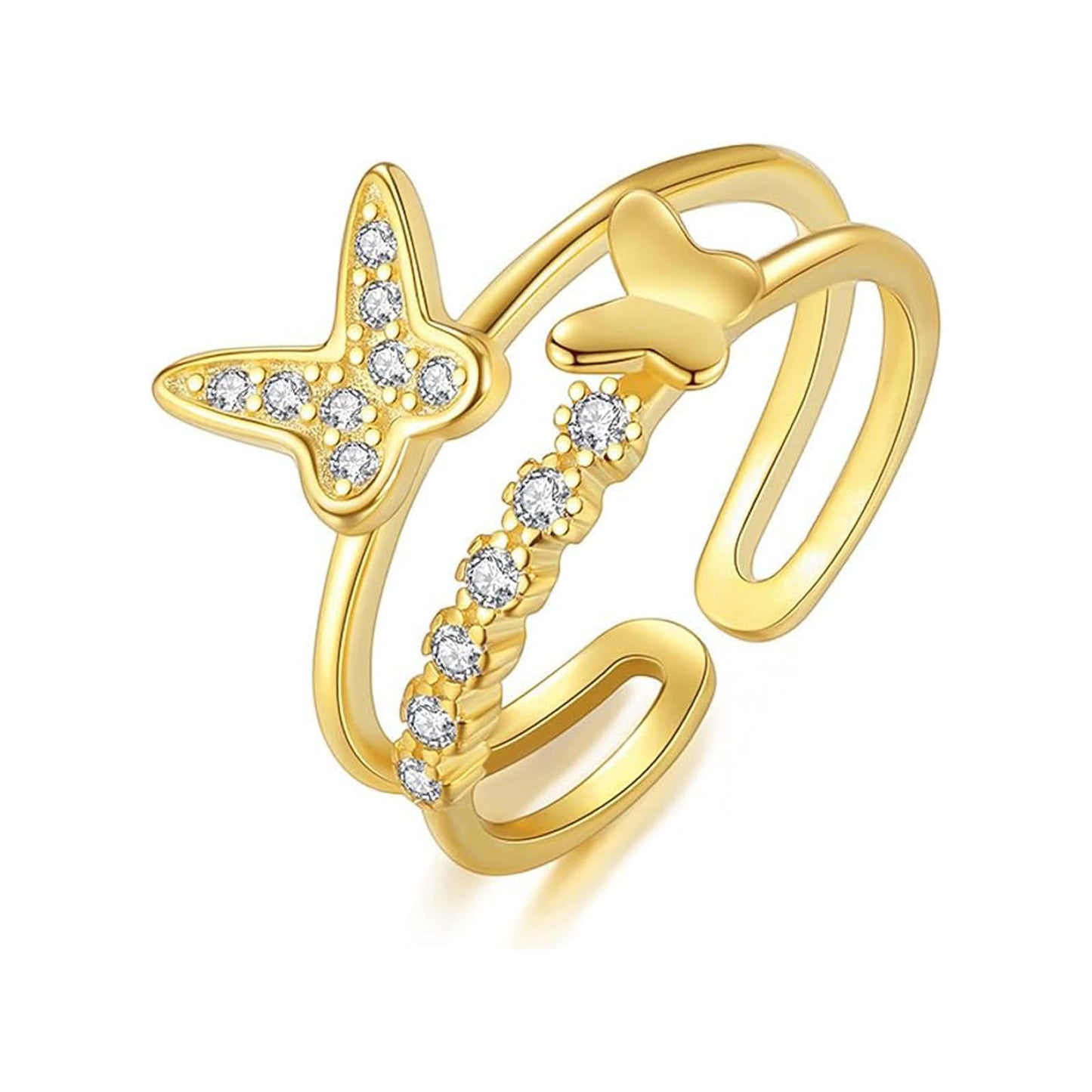 JONAYUOV 18k Gold Plated Adjustable Butterfly Ring Cubic Zirconia Simulated Diamond Ring for Women (Gold F)