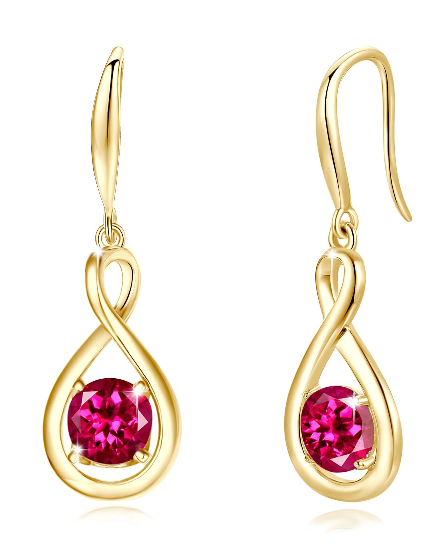 FANCIME Ruby Dangle Drop Earrings 925 Sterling Silver Yellow Gold Plated Dainty Infinity Red Gemstone July Birthstone Earring Fine Jewelry Birthday Mothers Day Gifts for Mom Her Women