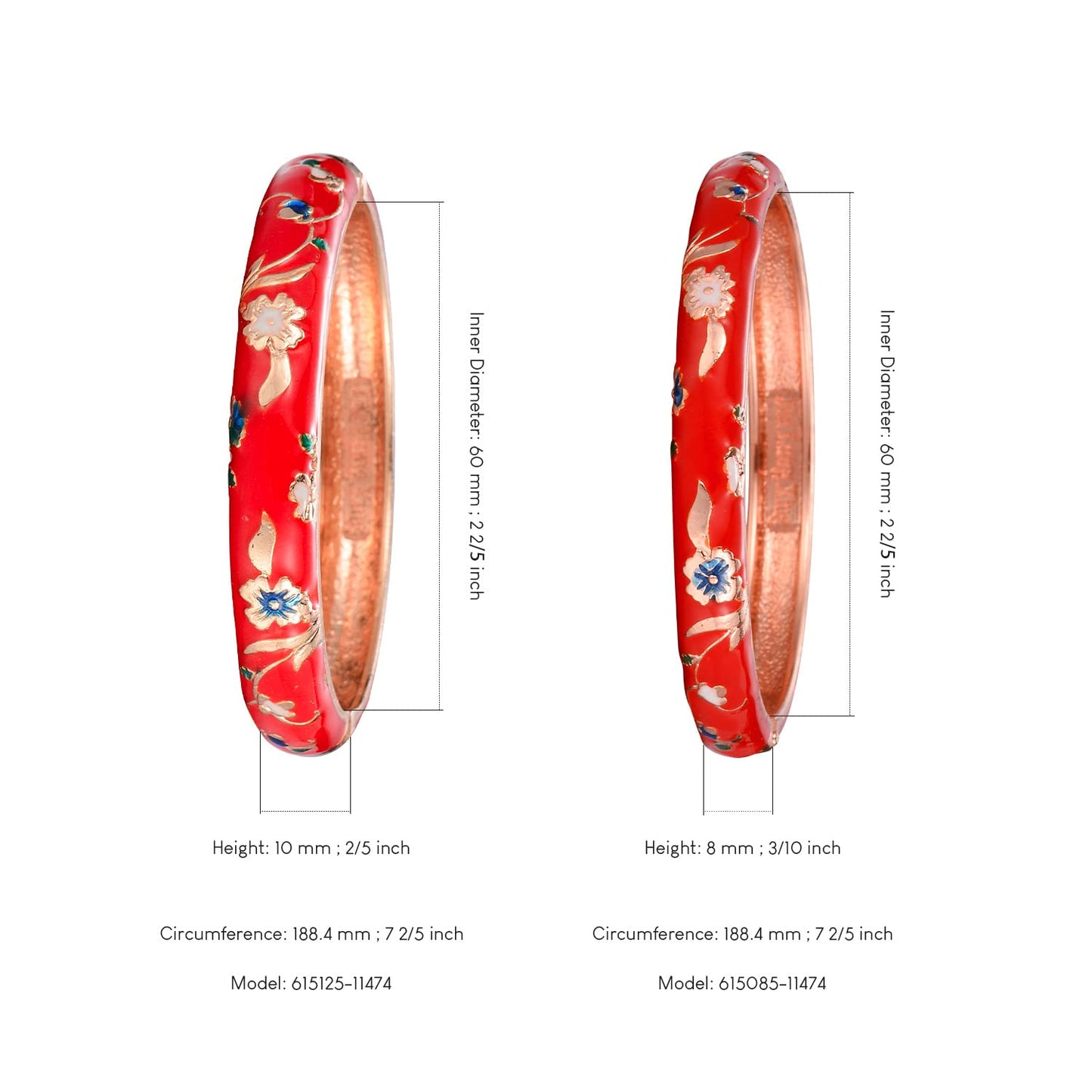 UJOY Indian Jewelry for Women Rose Enameled Flower Bracelets Set Cloisonne Cuff Bangle 55A111-55B31 red