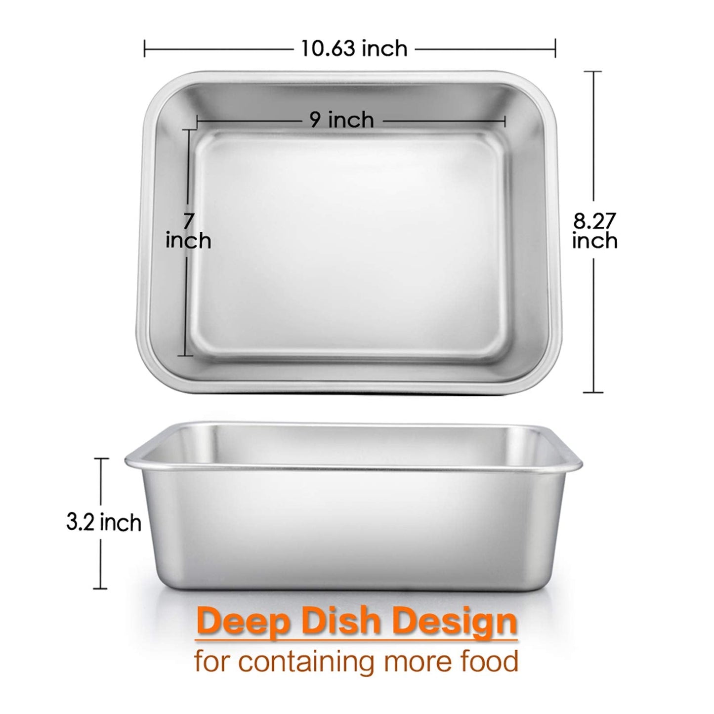 Lasagna Pan Set of 2, E-far Rectangular Deep Cake Baking Pans, Small Roaster Baking Dish Stainless Steel, 10.6x8.3x3.2 Inches, Non-Toxic & Heavy Duty, Dishwasher Safe