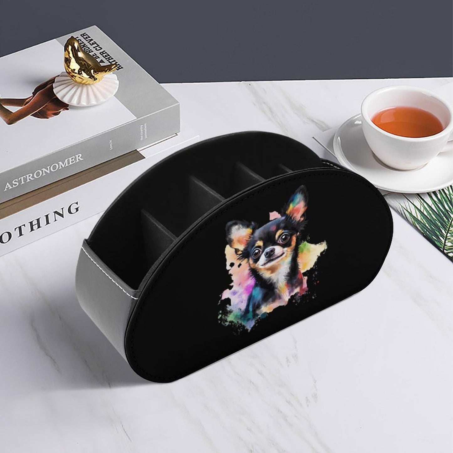 Chihuahua Dog Colorful Remote Control Holder with 5 Compartments Caddy Desktop Organizer for Home Office