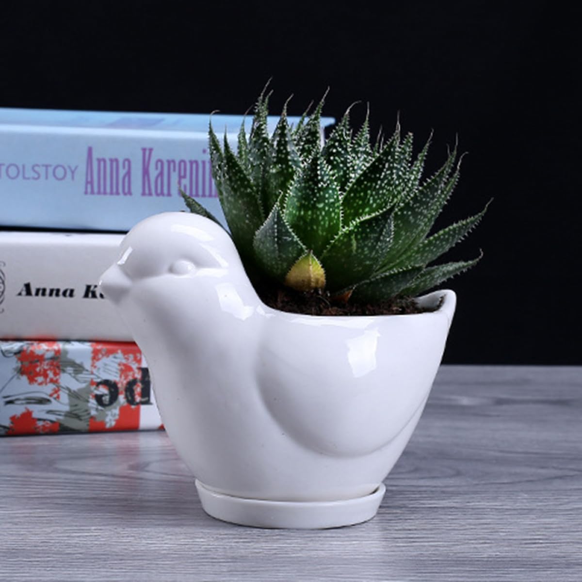 Beaupretty White Ceramic Bird Shaped Succulent Plant Pot with Tray Small Indoor Flower Container Desktop Decor for Home Office Gardening