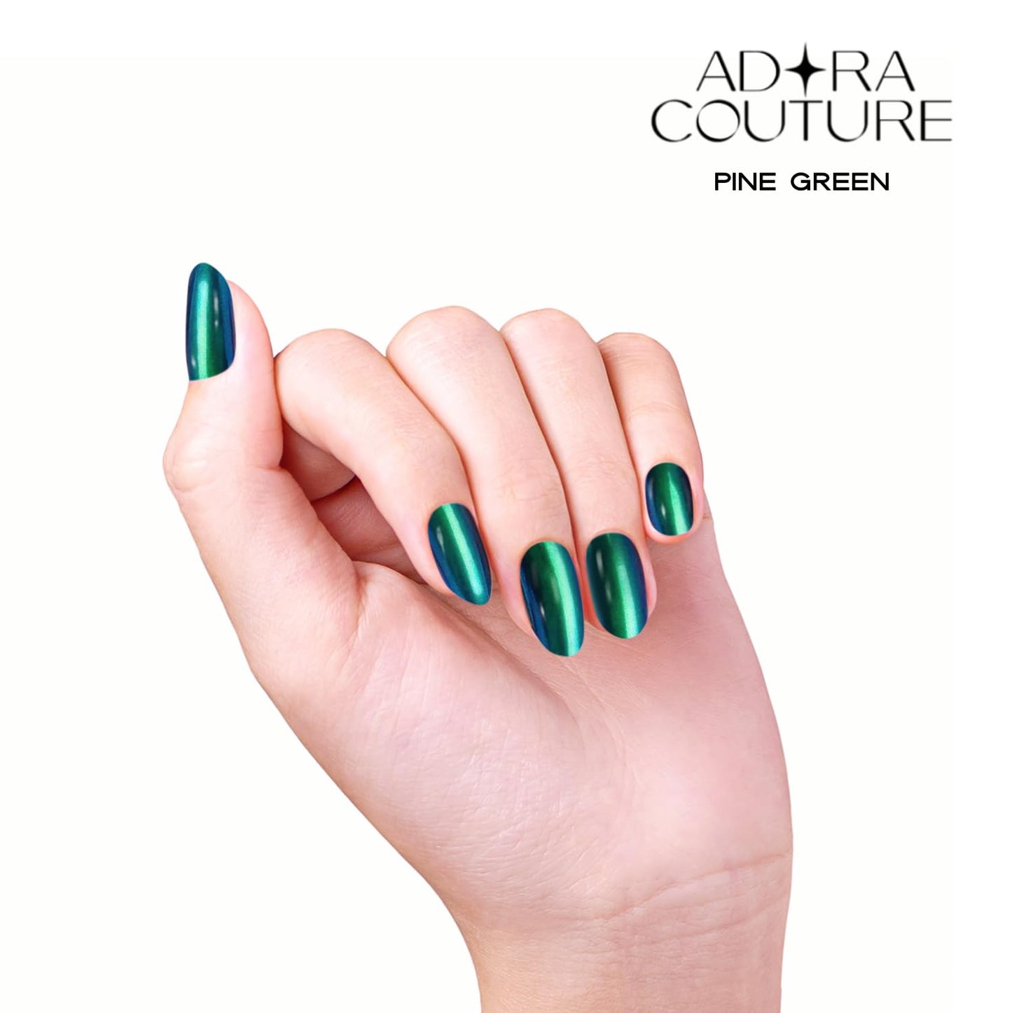 Adora Couture Semi-Cured Gel Nail Strips - 30 Salon-Quality Stickers with UV Light Required, Long Lasting, Easy Application & Removal, Includes Prep Pads, Nail File, Wooden Stick (Green Pine)