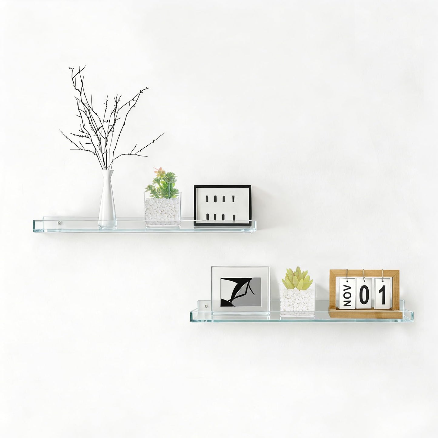 PapakeNook 2-Pack Mini Clear Acrylic Artificial Succulent in Pots Small Fake Plants for Living Room Bathroom Plant Shelf Decor Office Desk Floating Shelves Window Sill Decoration Accessories