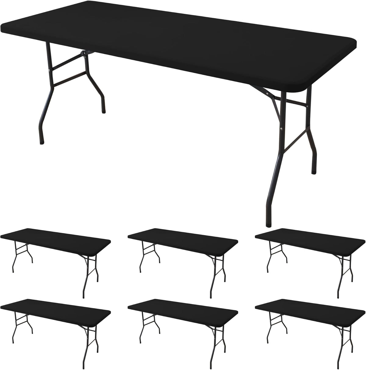 4ft Stretch Table Cover Fitted-6 Pack Black Spandex Table Cloths with Elastic-Stretchy Folding Table Cloths 4ft for Outdoor Picnic Camping Dining Room Patio Kitchen Banquet Party Craft Show