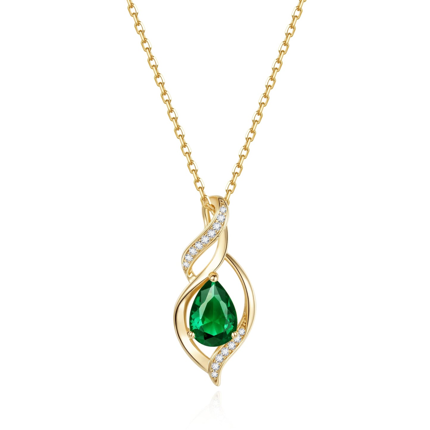 FANCIME 14K Gold Plated May Birthstone Necklace for Women Emerald Teardrop Necklace Sterling Silver Infinity Love Birthday Gifts for Women, 16"+2" Inches