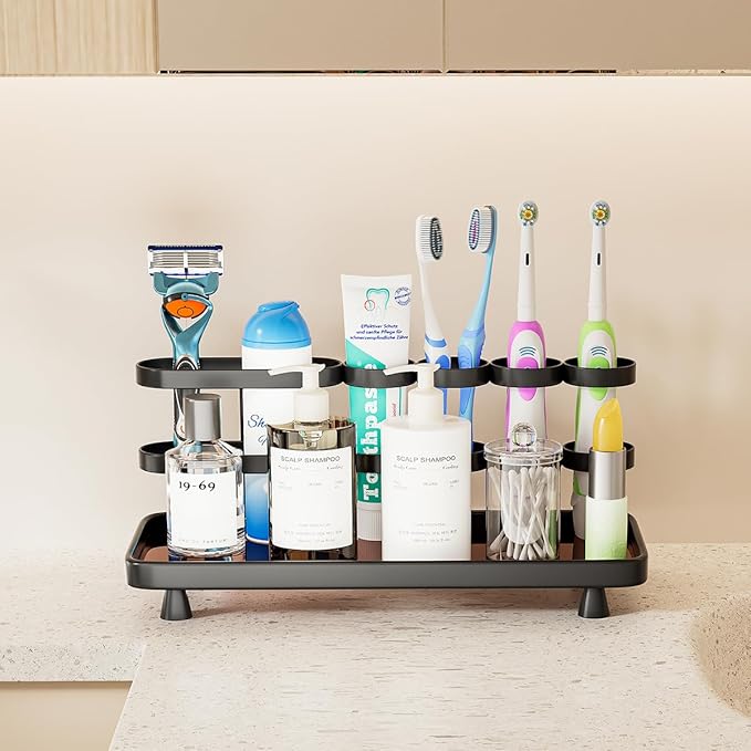 Toothbrush Holders for Bathrooms, Metal Electric Toothbrush and Toothpaste Organizer, Vanity Countertop Bathroom Accessories Organizer Storage, Black