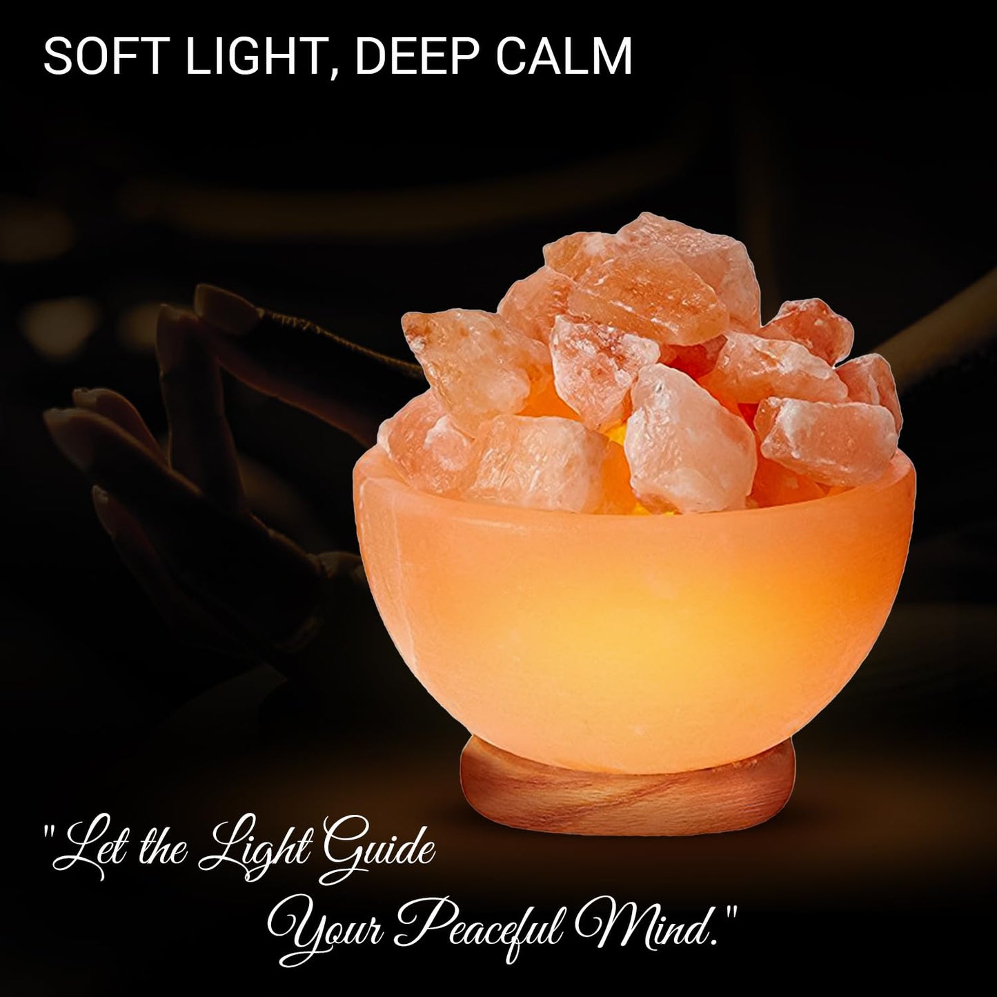 Himalayan Glow Natural Salt Crystal Massage Bowl Lamp with Touch Dimmer Switch and Wooden Base - Soothing Mood Light and Night Glow