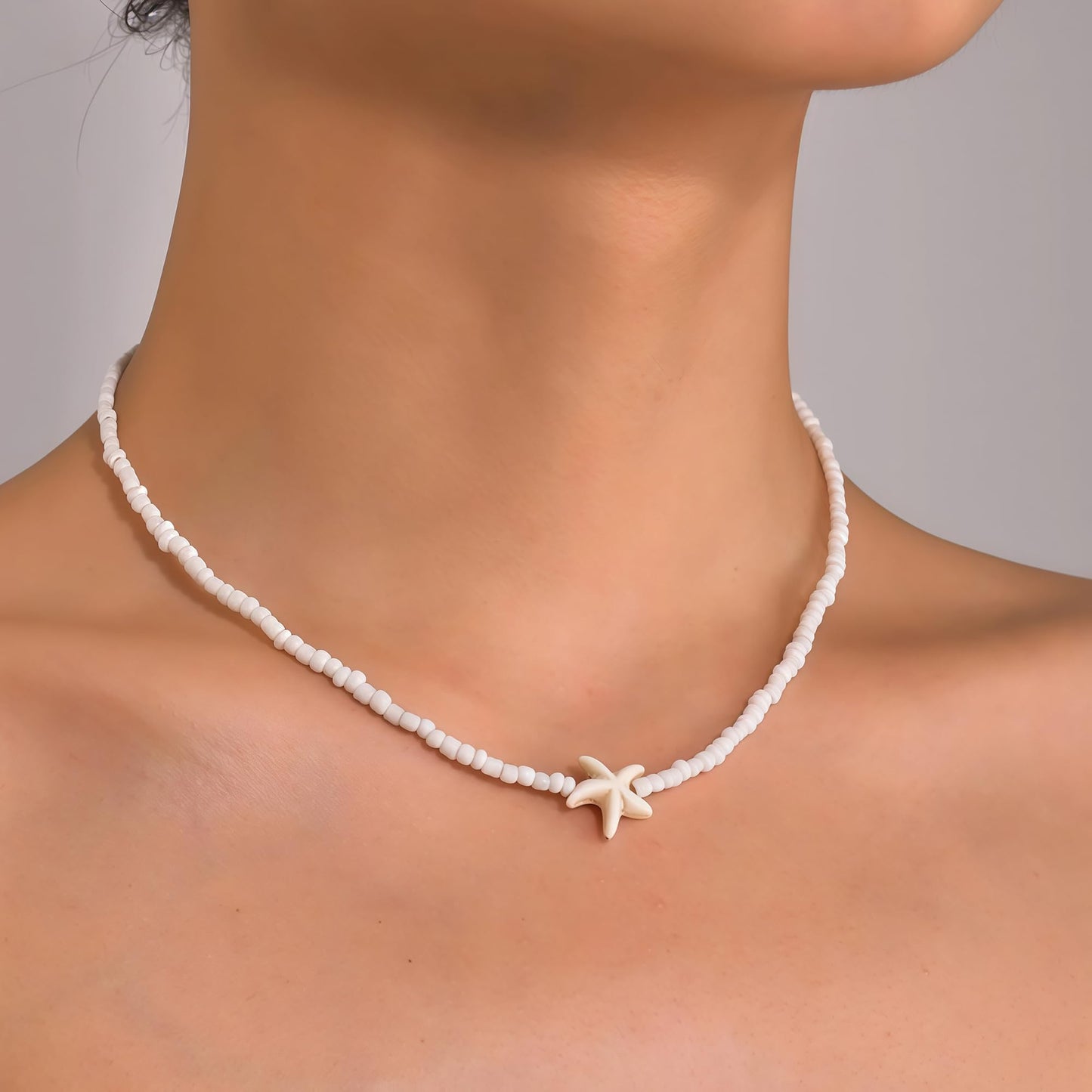Nackiy Handmade Sea Shell Necklace Choker For Women Summer Adjustable Natural Shell Collar Necklace (Beige Starfish)