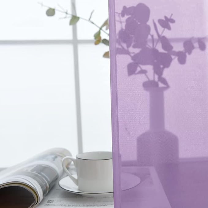 SpaceDresser Lavender Sheer Curtains 4 Panels Rod Pocket Semi-Sheer Curtain 84 Inches Long Light Filtering Voile Window Drapes for Bedroom Living Room Kitchen, Each 52W x 84L