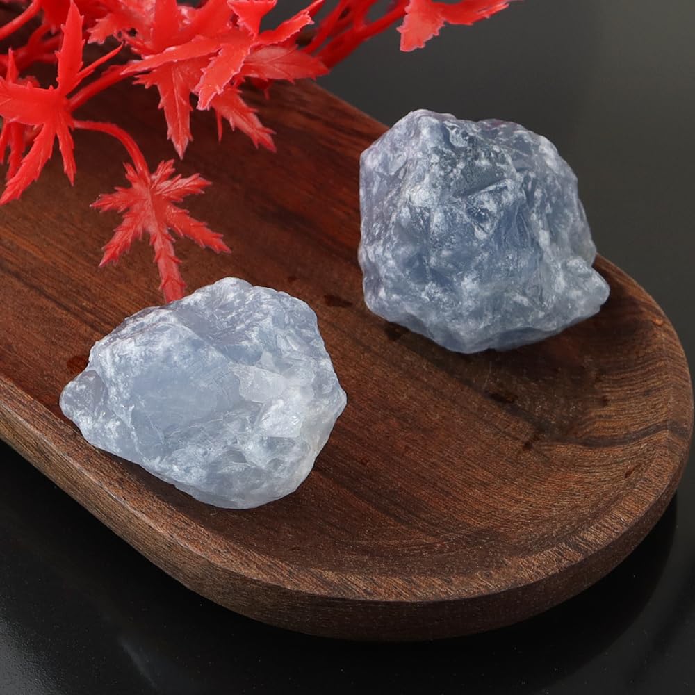 2PCS Natural Raw Stone Healing Crystals Bulk, Gemstones for Reiki, Meditation, Home Decor, Garden Fountain Rocks (Blue Celestite)