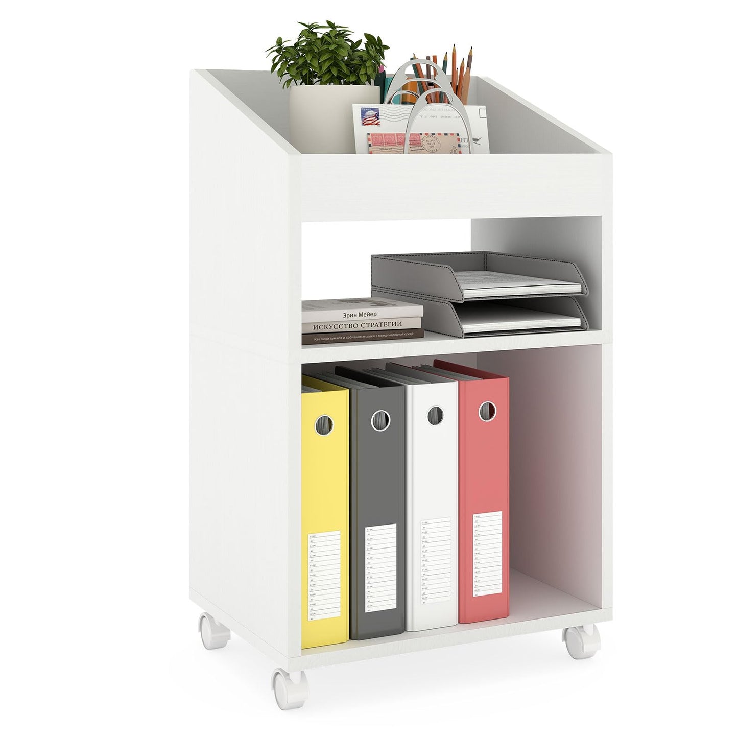 Permory 3-Tier Mobile Files Cabinet, Under Desk White Storage Organizer with Wheels for Home Office (White)
