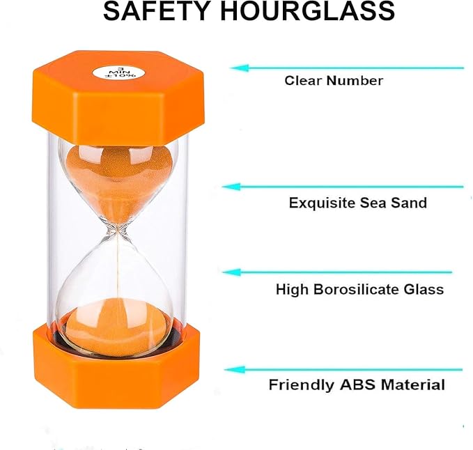 Sand Timer 3 Minute Hourglass Timer: Plastic Sand Watch 3 Min, Large Orange Sand Clock 3 Minutes, Colorful Hour Glass Sandglass Timer for Kids, Games, Classroom, Kitchen, Decoration