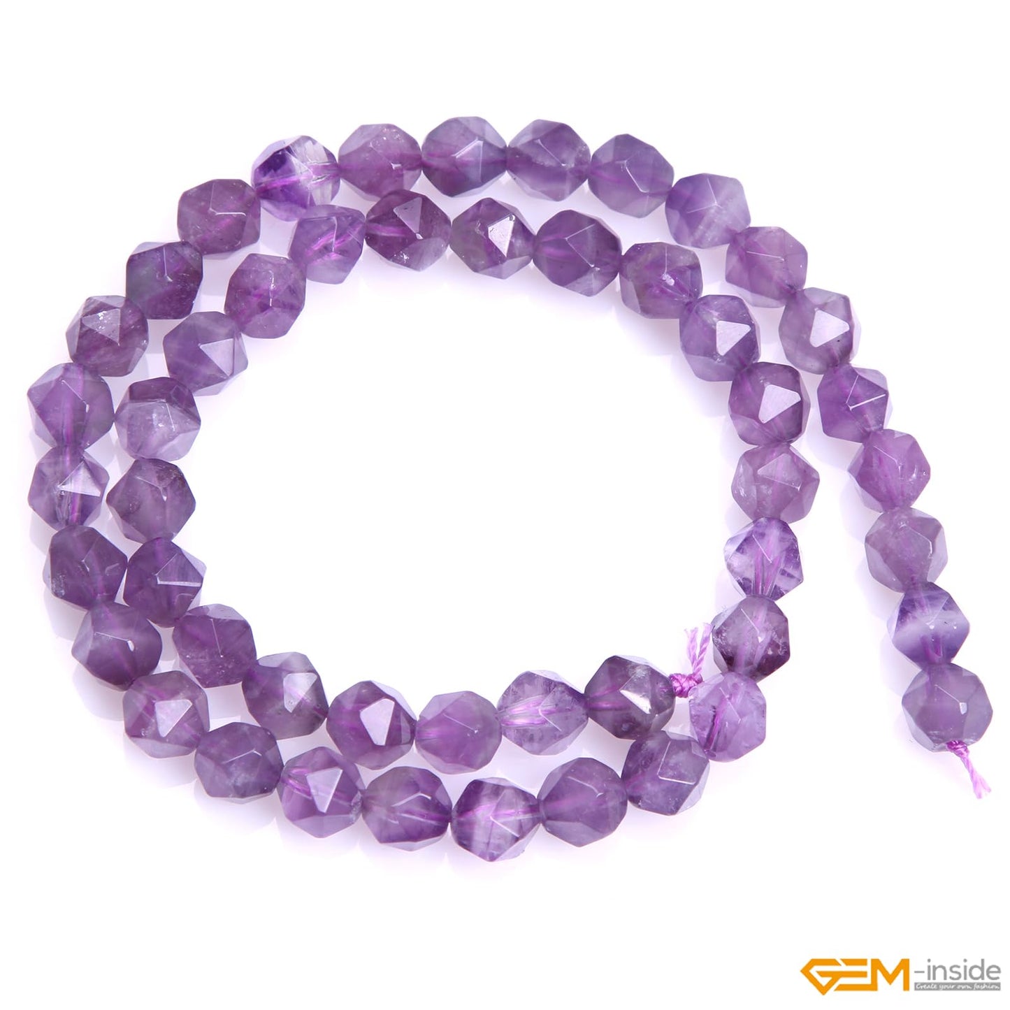 GEM-Inside Natural 8mm Amethyst Gemstone Loose Beads Light Purple Square Faceted Agate Beads Cambay Crystal Energy Stone Power for Jewelry Making 15"