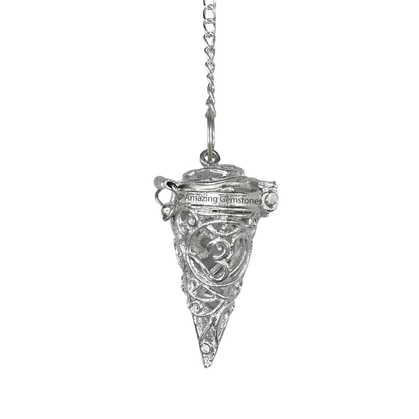 Amazing Gemstone Healing Metal Pendulums for Divination, Silver Om Chamber Cone Steel Copper Pendulum High Energy Pendulo de Bronce Pendulos de Mesa MP106