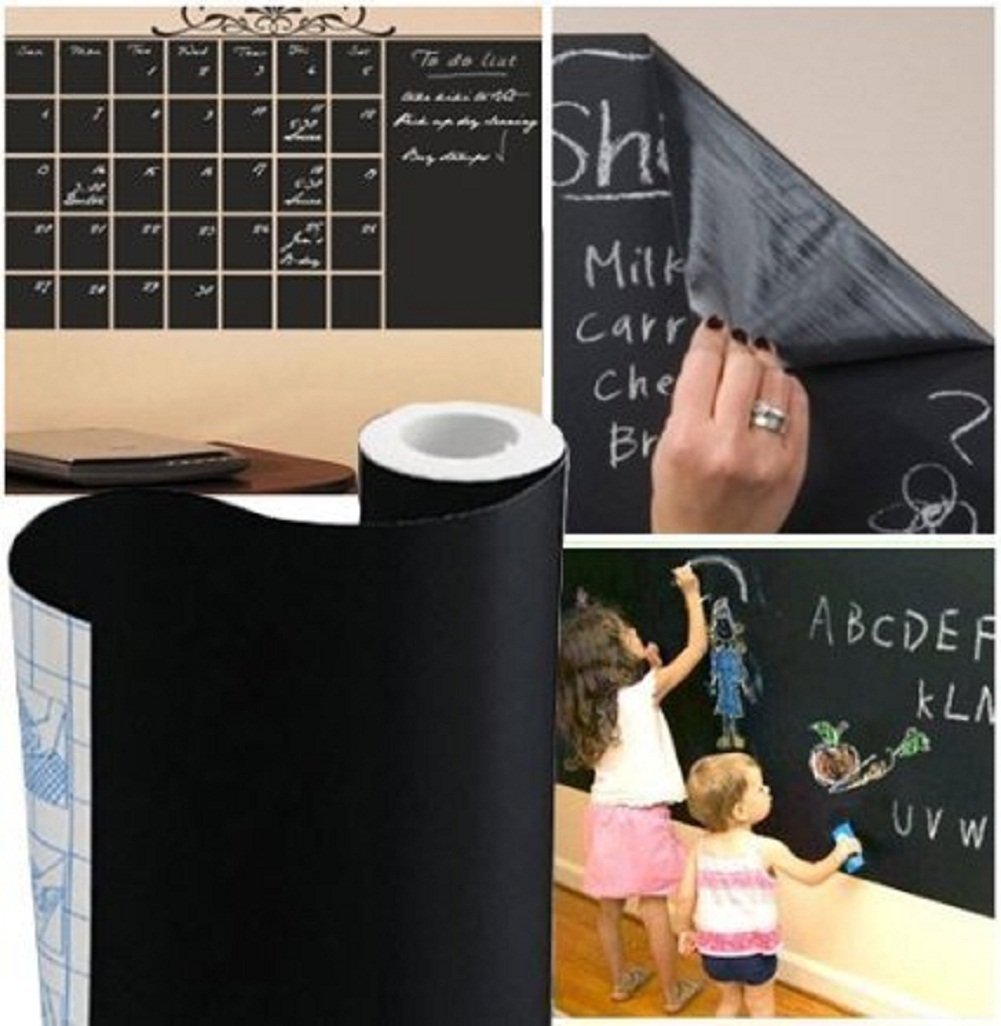 Chalkboard Wall Sticker 2 Rolls 18" x 79" Wallpaper Peel and Stick Chalk Board Contact Paper DIY Decal Adhesive Blackboard Removable Erasable Vinyl for Wall,Bonus 10 Chalks (2 Rolls 1.5ft.x6.6ft.)