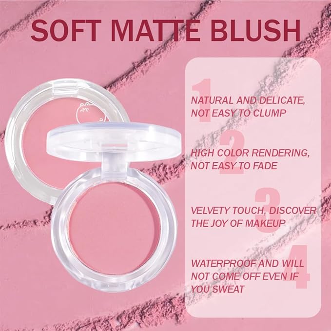 Matte Powder Blush for Cheeks – Long Lasting Natural Face Blusher Makeup, Lightweight Blendable Cheek Color for Women, Vegan & Cruelty-Free – #08 Light Rose Pink