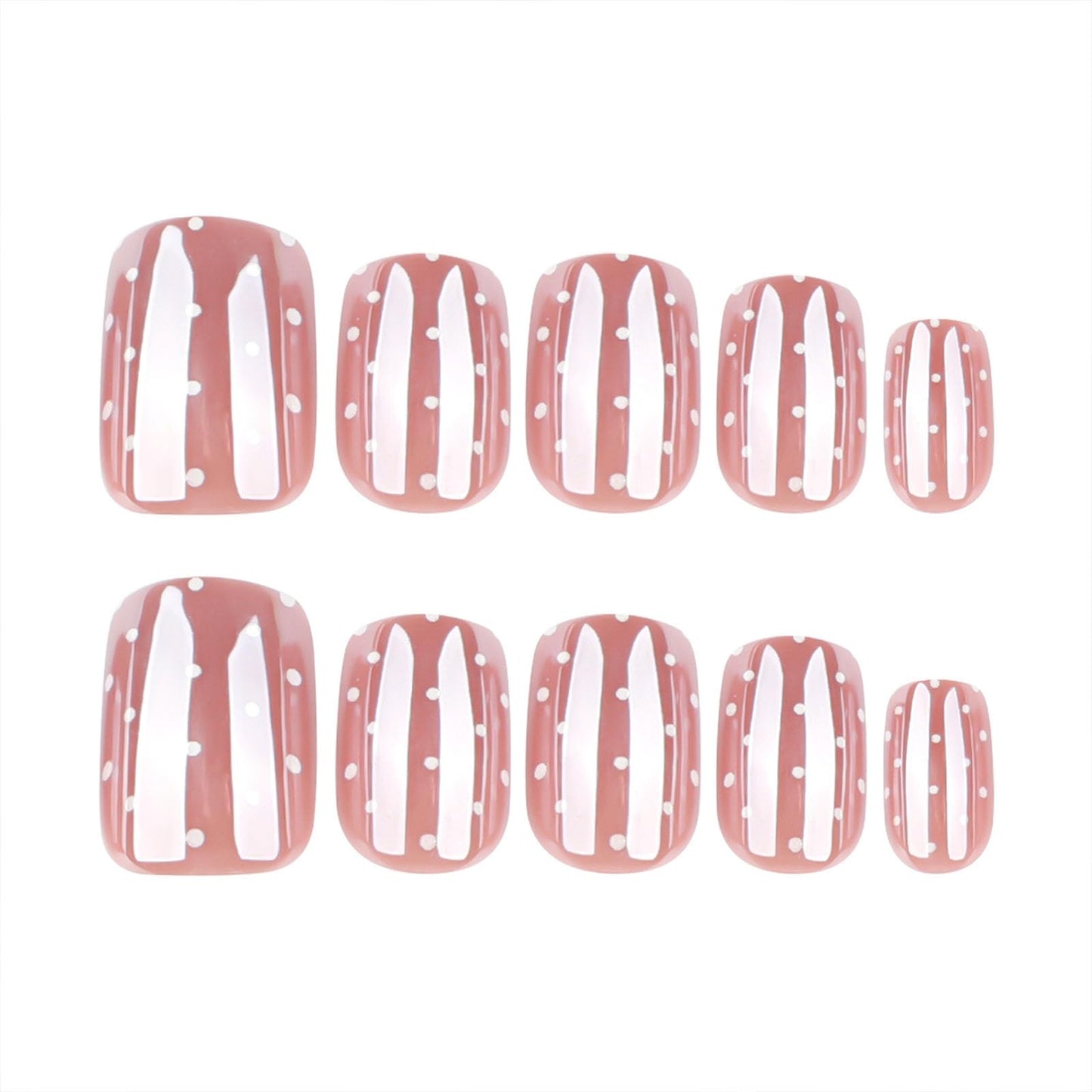 Square Press on Nails Short Fake Nails with White Polka Dot Designs Nails Press ons Nude Glue on Nails Glossy Acrylic Nails Cute Artificial Nails Simple Stick on Nails for Women 24Pcs