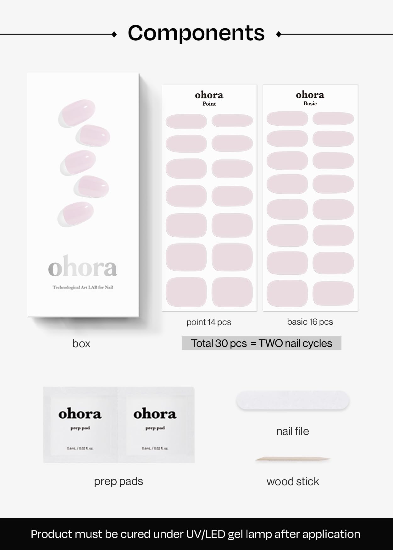 ohora Semi Cured Gel Nail Strips (N Bare Pink) - Works with Any Lamps, Salon-Quality, Long Lasting, Easy to Apply & Remove - Includes 2 Prep Pads, Nail File & Wooden Stick