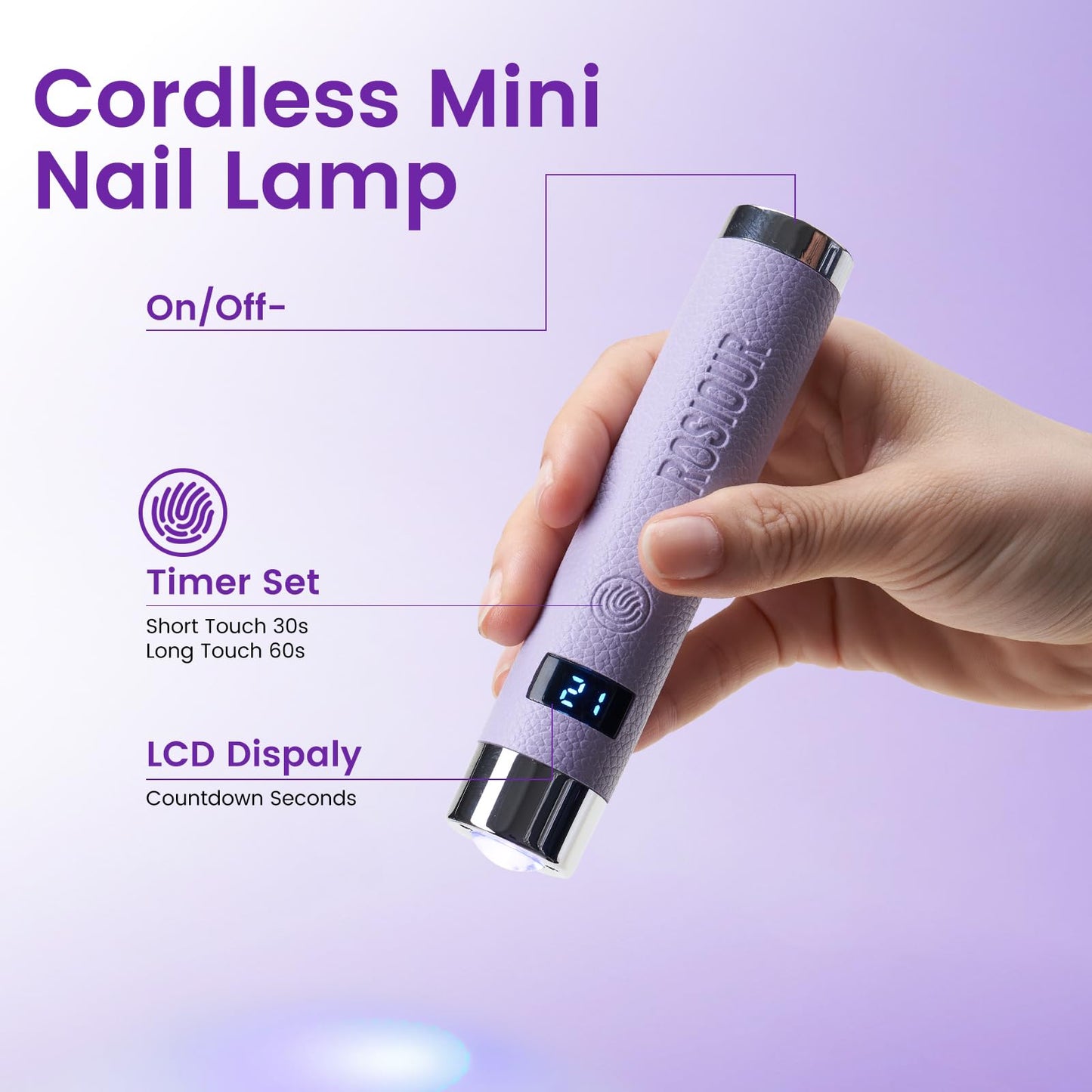 Rosiour Mini UV Lamp for Gel Nails- Rechargeable Handheld Nail U V Led Curing Light with Stand- Flash Cure Fast Dry UV Lamp with Auto Sensor for Home Manicure and Salon (Purple)