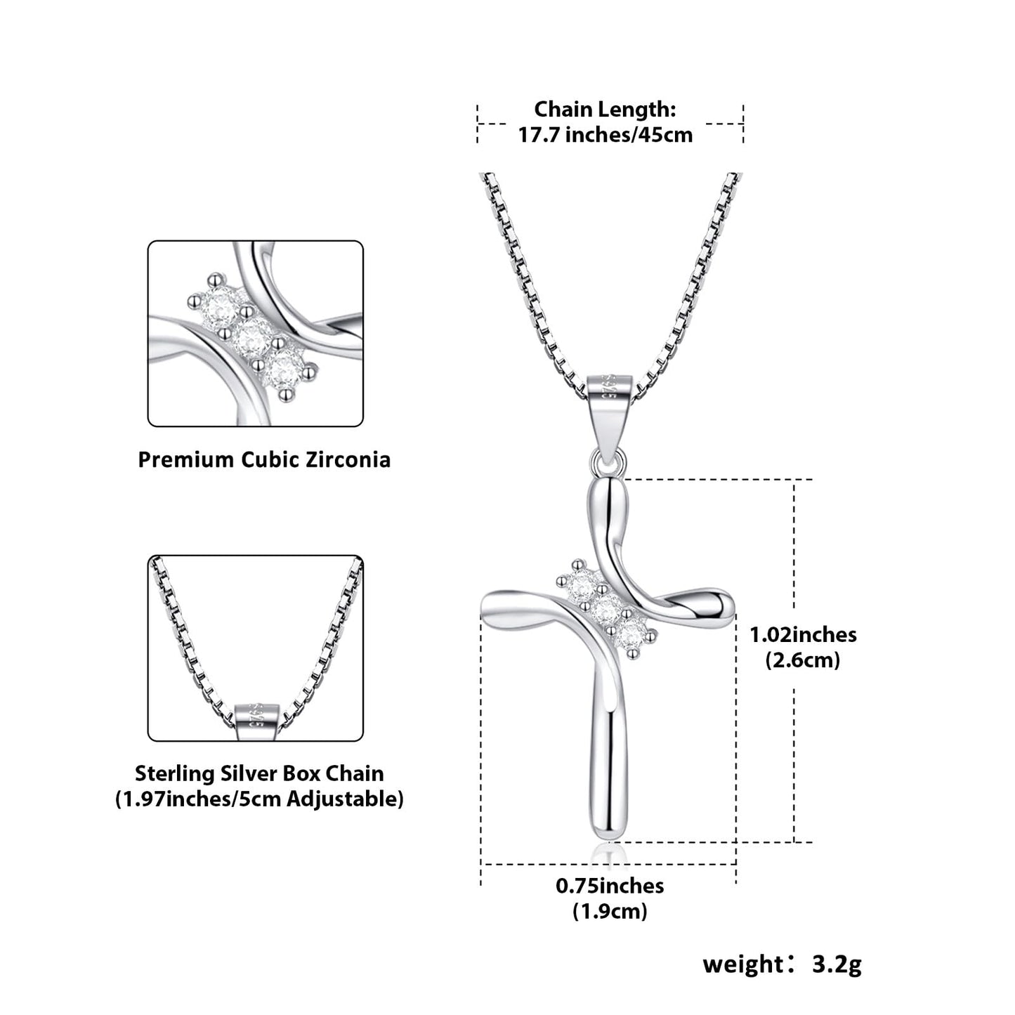 EVERU 925 Sterling Silver Cross Necklaces for Women April Birthstone Necklace with Cubic Zirconia,Cross Pendant Hypoallergenic Jewelry Ideal Gift