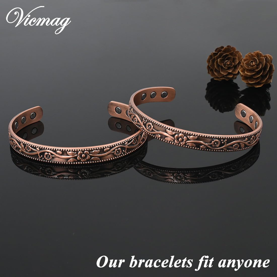 Vicmag Copper Bracelet for Women Men Magnetic Bracelets 100% Solid Pure Copper Gift 2PCS