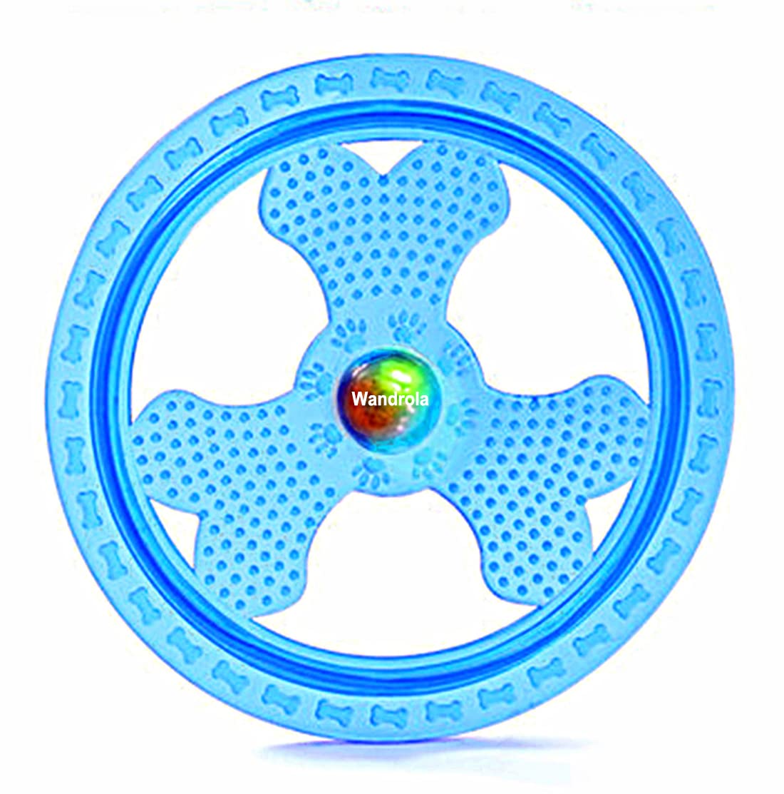 Wandrola Flying Disc Dog Sport Toy with Flashing LED Lights, Light Up Pet Disk for Ultimate Night Time Play, Blue