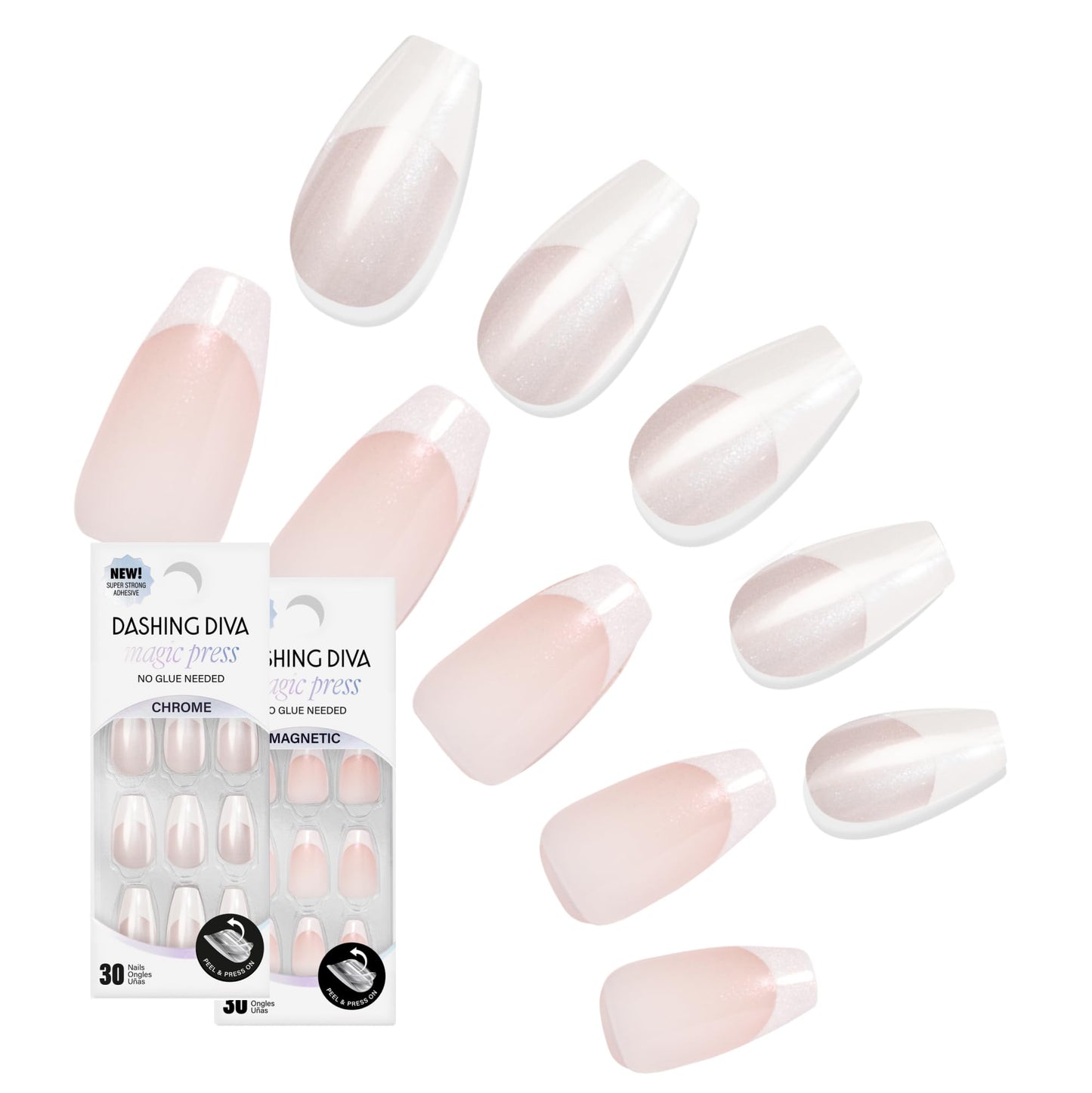 Dashing Diva Magic Press Premium Nail Bundle - Glazed French Collection - Press On Nails - Glaze Coffin & Dipped - Long Lasting Gel - Lasts Up to 7 Days - 2 Sets