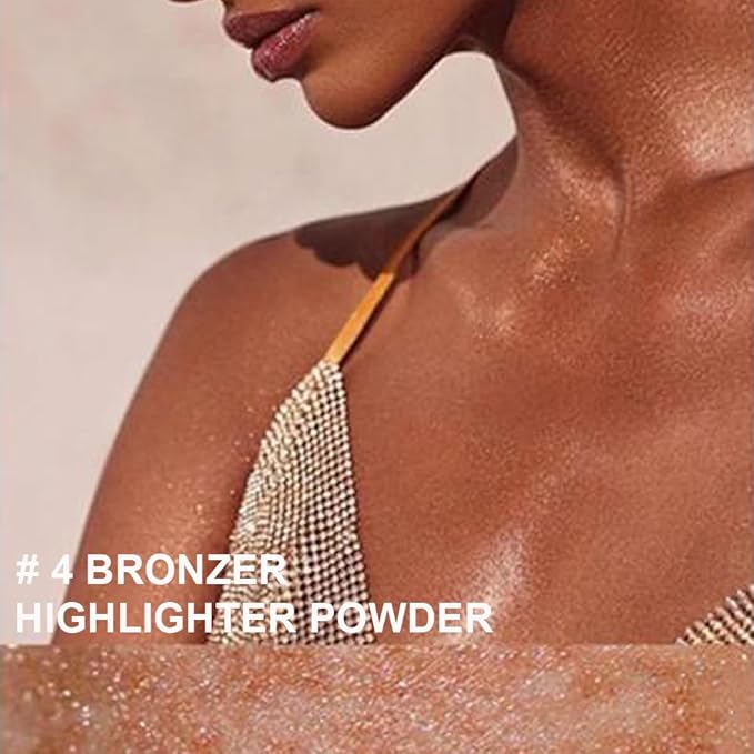 Bronze Highlighter Spray for Face and Body, Rich Color Loose Shimmer Powder Long Lasting Sparkly Spray High Gloss Makeup for Women Rave Festival Prom Stage Wedding Party, #4