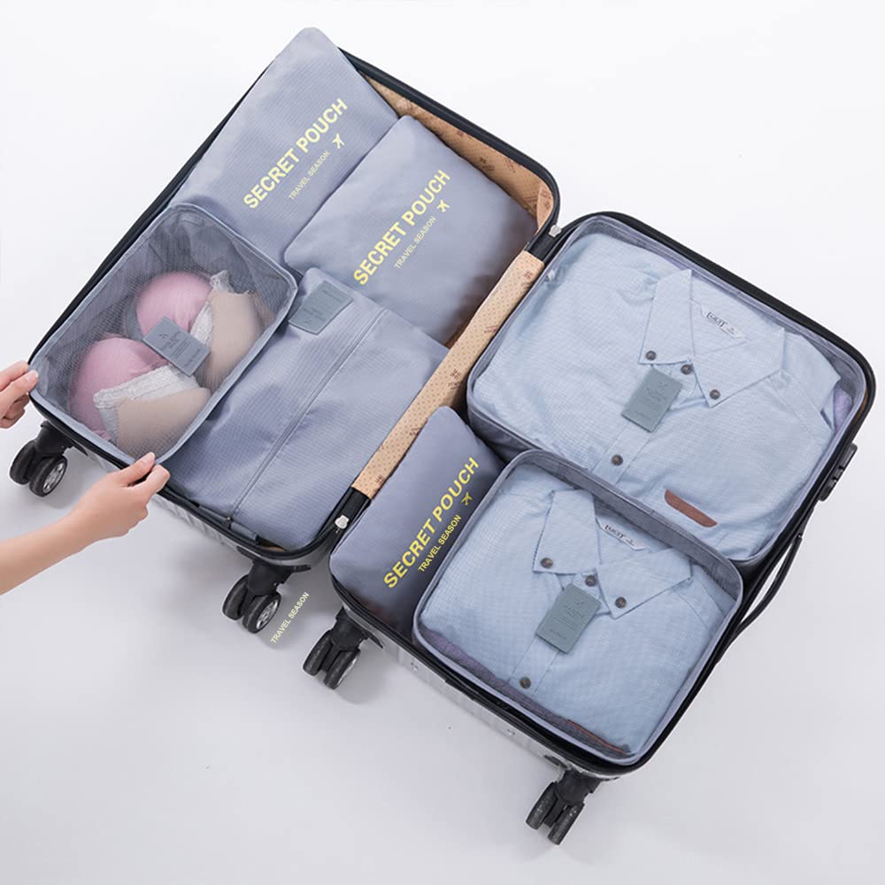 Fxkoolr 7 Set Packing Cubes for Suicase Packing Organizers Travel Luggage Organizers with Shoes Bag for Suitcase Travel Accessories, Grey