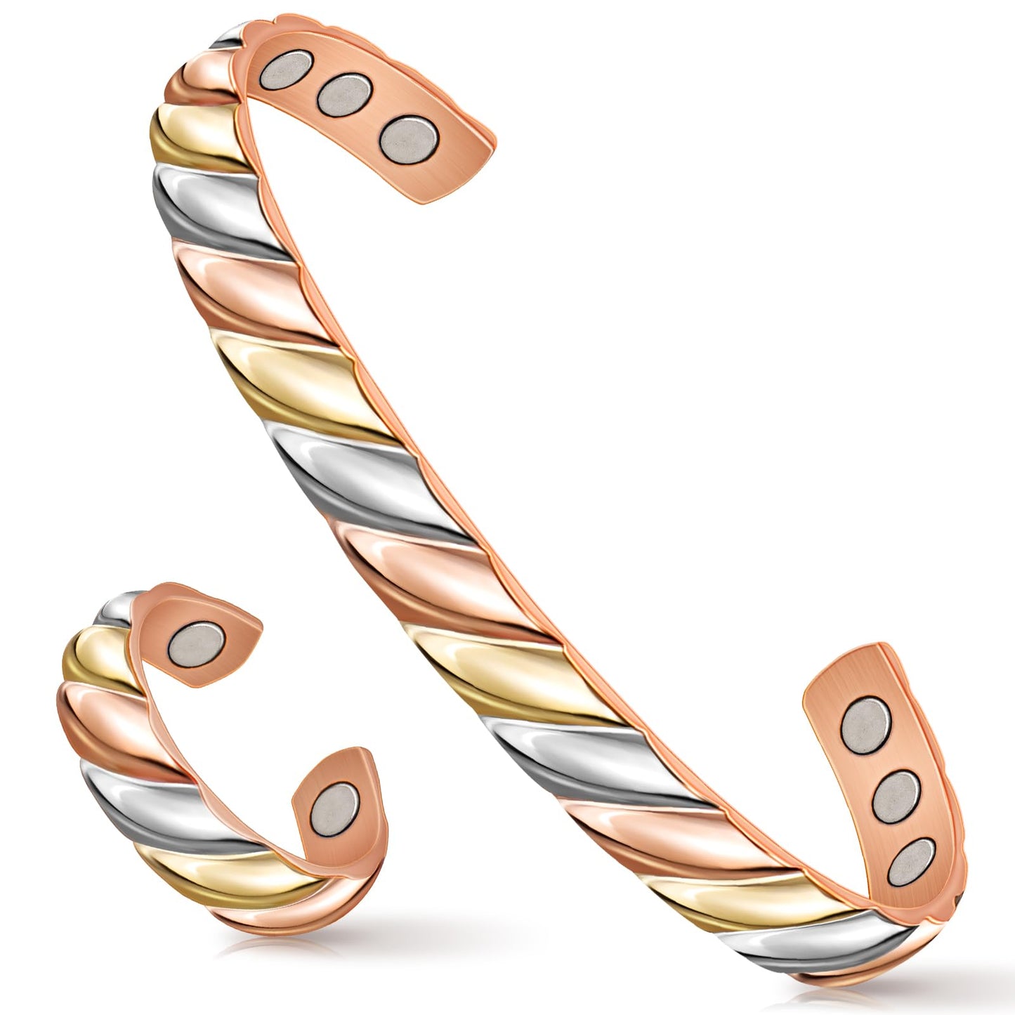 Mahnco Copper Bracelets for Women Men Lymph Detox Magnetic Bracelet & Ring Magnetic Copper Bracelet, Tri-color Bracelet Jewelry Gift for Christmas Valentine's Day Mother's Day