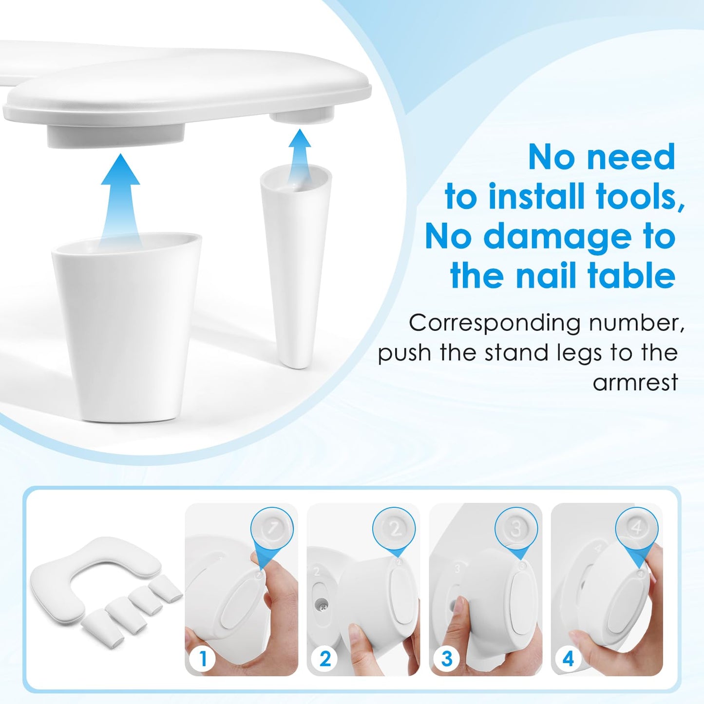 LIONVISON Arm Rest for Nails Tech U Shaped - Comfortable Manicure Nail Hand Rest Pillow Cushion, Nail Armrest Stand for Acrylic Nail Art Tech, Quick Installation, White