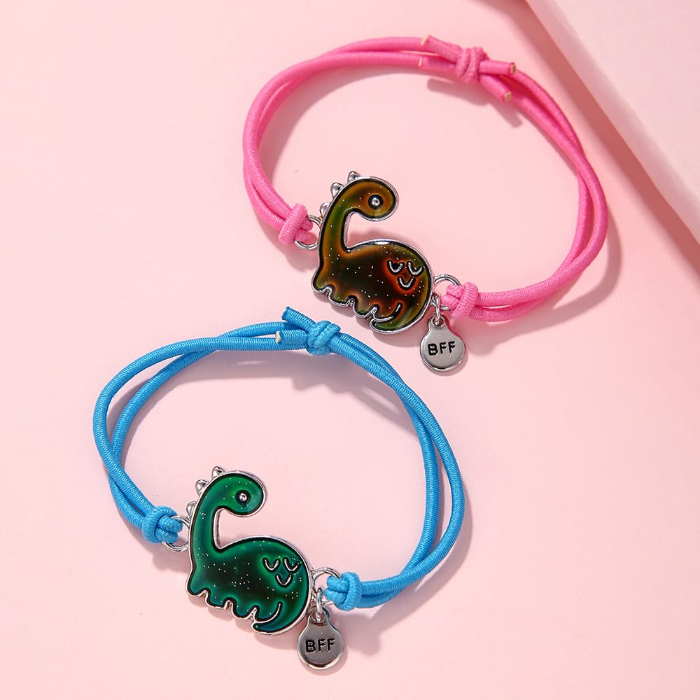 Dinosaur Frog Turtle Dragon Color Changing Mood Bracelet Set for Women Emotion Feeling Temperature Sensing Wrap Bracelet with Card Friendship Jewelry-Dinosaur