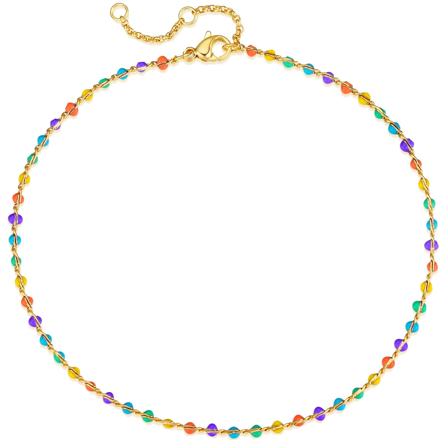MTMY Gold Anklets for Women 14K Gold Plated Tiny Bead Anklet Tassel Foot Chain Dainty Adjustable Cute Summer Beach Boho Anklets Jewelry Gift for women (colorful beads)