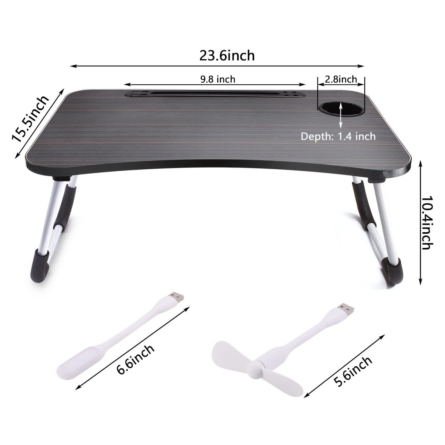 Slendor Lap Desk with Cup Holder, Foldable Laptop Table for Bed, Portable Bed Desk for Laptop and Writing, Computer Tray with Tablet Slot, Notebook Stand Reading Holder for Couch Sofa Floor,Black