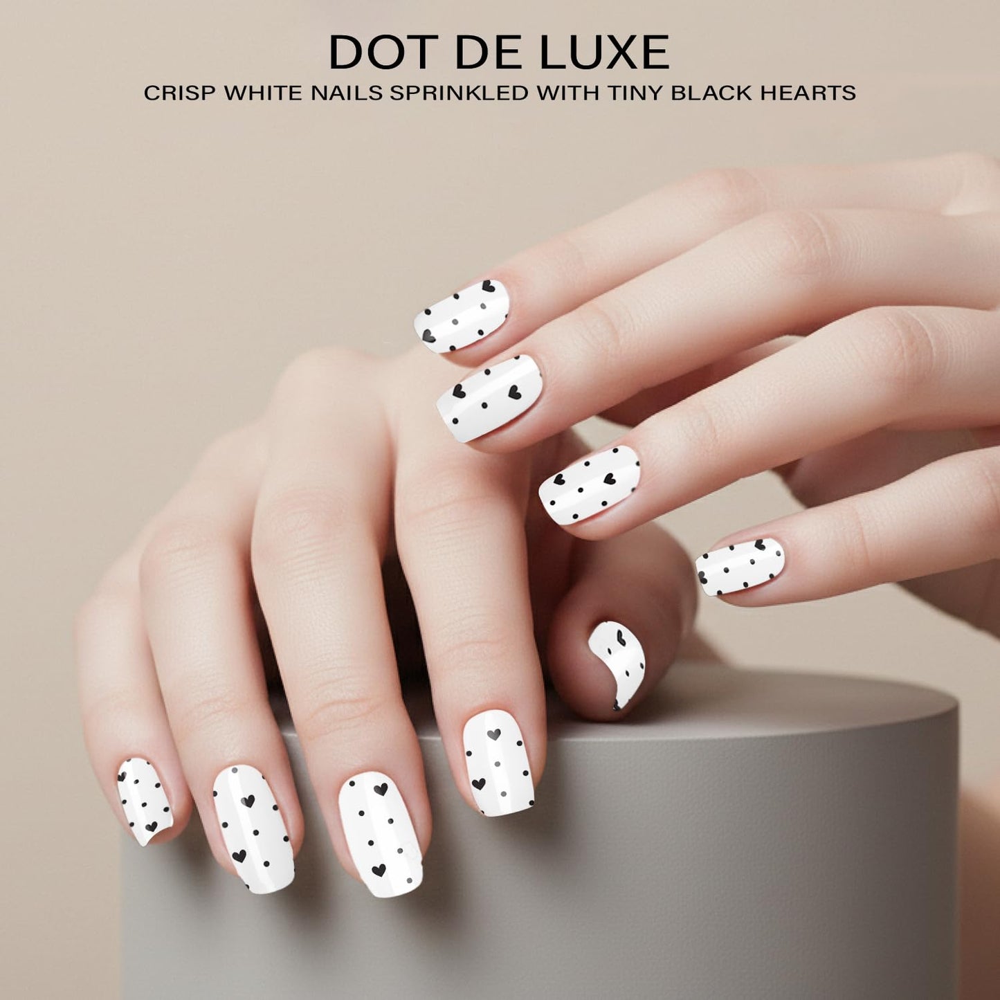 Adora Couture Semi Cured Gel Nail Strips with 30 Pieces - UV Gel Stickers, Manicure Kit, Easy Application Wraps Includes Prep Pads, Nail File, Wooden Stick - UV Light Required (Dot de Luxe)