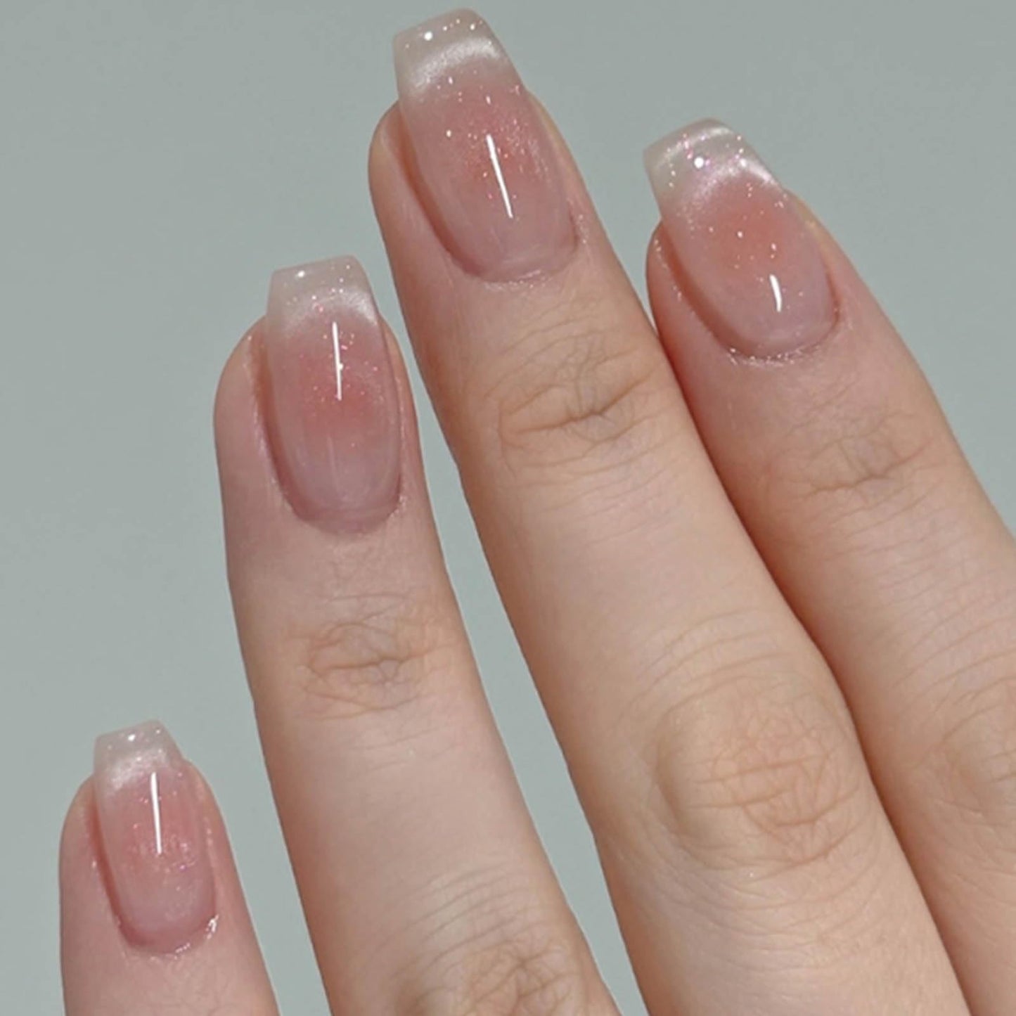 Gifiky 24Pcs French Tip Press on Nails - Short Coffin False Nails with Acrylic Galaxy Design, Gradient Nude Fake Nails for Women,Reusable Glue on Nails Full Cover Tips