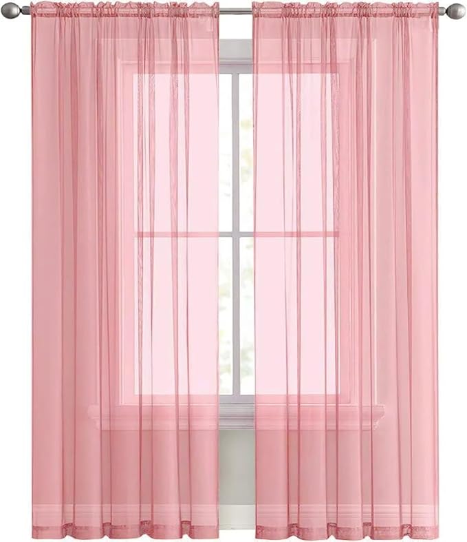 SpaceDresser Sheer Voile Window Treatment Rod Pocket Curtain Panels for Kitchen Bedroom Living Room Drapes Sunlight Filtering Privacy Semi Home Decor Assorted Colors Sizes (Blush, 52 W x 45 L)